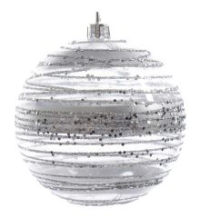 Χριστουγεννιατιάτικη Μπάλα Διάφανη, με Ασημί Ρίγες (8cm)