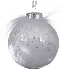 Χριστουγεννιατιάτικη Μπάλα Διάφανη με Λευκά Φτερά (8cm)