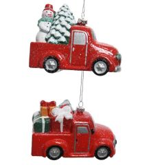 Χριστουγεννιάτικα Πλαστικά Κρεμαστά Αυτοκινητάκια Κόκκινα - 2 Σχέδια (12cm)