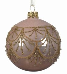 Χριστουγεννιάτικη Γυάλινη Ροζ Μπάλα, με Χρυσά Σχέδια (8cm)