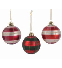Χριστουγεννιάτικες Μπάλες Γυάλινες, με Ρίγες - 3 Χρώματα (8cm)