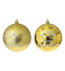 Χριστουγεννιάτικη Χρυσή Μπάλα, με Ελαφάκια και "Merry Christmas" - 2 Σχέδια (8cm)