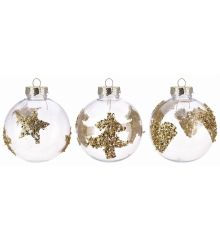 Χριστουγεννιάτικες Μπάλες Διάφανες, με Χρυσό Στολισμό - 3 Σχέδια (8cm)