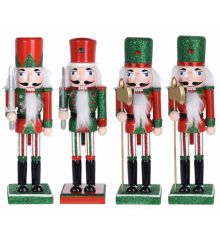 Χριστουγεννιάτικοι Διακοσμητικοί Ξύλινοι Καρυοθραύστες, Πράσινο και Λευκό - 4 Σχέδια (25cm)