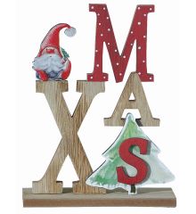 Χριστουγεννιάτικο Ξύλινο "XMAS" με Άγιο Βασίλη και Δεντράκι Πολύχρωμο (21cm)