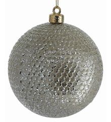 Χριστουγεννιάτικη Μπάλα Σαμπανιζέ Ανάγλυφη με Πούλιες (10cm)