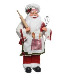Χριστουγεννιάτικος Διακοσμητικός Πλαστικός Άγιος Βασίλης, Μάγειρας με Ποδιά Κόκκινος (30cm)