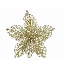 Χριστουγεννιάτικο Διακοσμητικό Λουλούδι Αλεξανδρινός με Κλιπ, Χρυσό (23cm)
