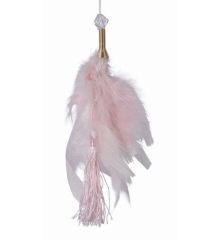 Χριστουγεννιάτικη Κρεμαστή Υφασμάτινη Φούντα με Φτερά, Ροζ (25cm)