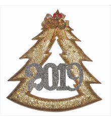 Χριστουγεννιάτικο Κρεμαστό Δεντράκι Χρυσό, με Ασημί 2019 (18cm) - 1 Τεμάχιο