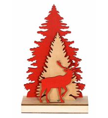 Χριστουγεννιάτικο Διακοσμητικό Ξύλινο Δεντράκι, με Κόκκινο Τάρανδο και LED (30cm)