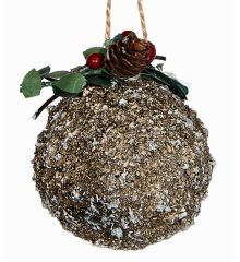Χριστουγεννιάτικη Μπάλα Χιονισμένη με Φλοιό Ξύλου και Κουκουνάρι (8cm)