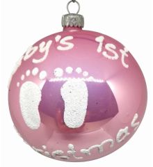 Χριστουγεννιάτικη Χειροποίητη Μπάλα Γυάλινη Ροζ, με Πατουσάκια (10cm)