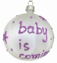 Χριστουγεννιάτικη Χειροποίητη Μπάλα Γυάλινη "Baby Ιs Coming", Ροζ (10cm)
