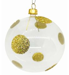 Χριστουγεννιάτικη Χειροποίητη Μπάλα Γυάλινη, με Χρυσό Πουά (10cm)