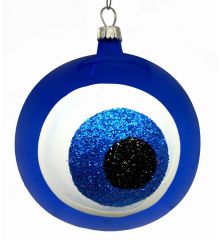 Χριστουγεννιάτικη Χειροποίητη Μπάλα Γυάλινη με Μάτι Μπλε (10cm)