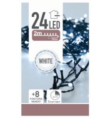 24 Λευκά Ψυχρά Φωτάκια LED Μπαταρίας Εξωτερικού Χώρου, με 8 Προγράμματα και Χρονοδιακόπτη (1,8m)