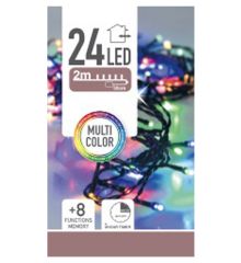 24 Πολύχρωμα Φωτάκια LED Μπαταρίας Εξωτερικού Χώρου, με 8 Προγράμματα και Χρονοδιακόπτη (1,8m)