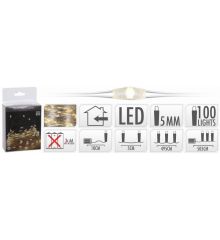 100 Λευκά Θερμά Φωτάκια LED Copper Μπαταρίας (5m)