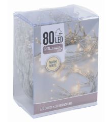 80 Λευκά Θερμά Φωτάκια LED Μπαταρίας (8m)