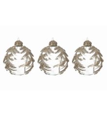 Χριστουγεννιάτικες Μπάλες Γυάλινες Διάφανες, με Χάντρες - Σετ 3 Τεμ. (8cm)