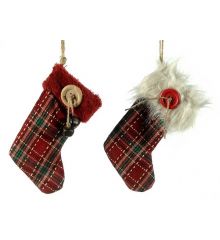 Χριστουγεννιάτικες Υφασμάτινες Κάλτσες, Κόκκινο Καρό - 2 Χρώματα (19cm) - 1 Τεμάχιο