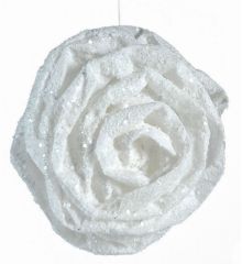 Χριστουγεννιάτικο Κρεμαστό Στολίδι Πλαστικό, Λευκό Τριαντάφυλλο (20cm) - 1 Τεμάχιο