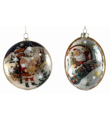 Χριστουγεννιάτικα Γυάλινα Στολίδια, με Άγιο Βασίλη Πολύχρωμο - 2 Σχέδια (12cm) - 1 Τεμάχιο