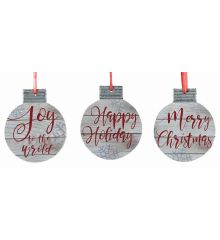 Χριστουγεννιάτικα Ξύλινα Κρεμαστό Στολίδι, Μπάλα με Ευχές - 3 Σχέδια (15cm)