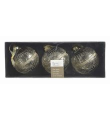 Χριστουγεννιάτικες Μπάλες Γυάλινες Διάφανες, με Χρυσά Σχέδια - Σετ 3 τεμ. (8cm)
