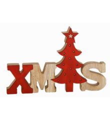 Χριστουγεννιάτικο Ξύλινο Διακοσμητικό "XMAS", με Κόκκινο Δεντράκι (24cm)