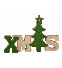 Χριστουγεννιάτικο Ξύλινο Διακοσμητικό "XMAS", με Πράσινο Δεντράκι (24cm)