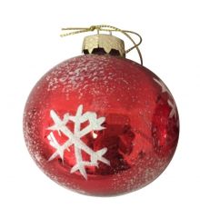 Χριστουγεννιάτικη Κόκκινη Γυάλινη Μπάλα Χιονισμένη με Λευκή Χιονονιφάδα (8cm)