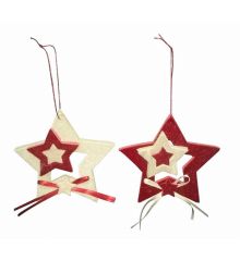 Χριστουγεννιάτικα Υφασμάτινα Κρεμαστά Αστέρια με Φιόγκο - 2 Χρώματα (12cm)
