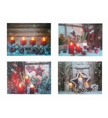 Χριστουγεννιάτικα Διακοσμητικά Κάδρα Μουσαμάς Πολύχρωμο, με LED - 4 Σχέδια (40cm)