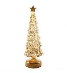 Χριστουγεννιάτικο Διακοσμητικό Γυάλινο Δεντράκι με 8 LED Χρυσό (34cm)