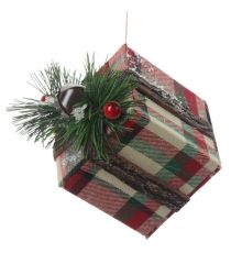 Χριστουγεννιάτικο Κρεμαστό Στολίδι Πλαστικό Δωράκι Καρό (11cm)