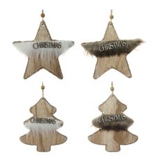 Χριστουγεννιάτικα Κρεμαστά Ξύλινα Στολίδια, με Christmas Καφέ - 4 Σχέδια (14 cm)