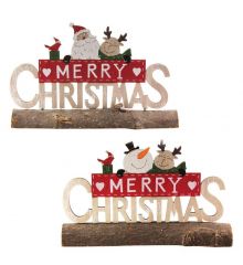 Χριστουγεννιάτικα Διακοσμητικά Ξύλινα Κούτσουρα "Merry Christmas" Πολύχρωμα, με Φιγούρες - 2 Σχέδια (22cm)