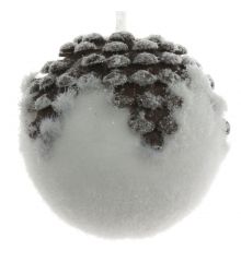 Χριστουγεννιάτικη Μπάλα Λευκή, με Φλοιό Κουκουναριού (10cm)