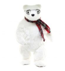 Χριστουγεννιάτικη Λευκή Αρκούδα, με Κόκκινο Κασκόλ και Γυαλιά (38cm)