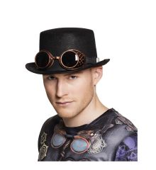 Αποκριάτικο Αξεσουάρ Καπέλο Μαύρο με Γυαλιά Steampunk