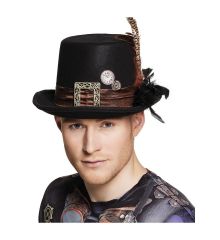 Αποκριάτικο Αξεσουάρ Καπέλο Μαύρο Steampunk με Φτερό