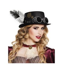 Αποκριάτικο Αξεσουάρ Καπέλο Μαύρο με Γυαλιά Steampunk Γυναικείο