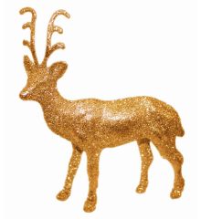 Χριστουγεννιάτικα Χρυσό Πλαστικό Διακοσμητικό Ελαφάκι, με Χρυσόσκονη (14cm) - 1 Τεμάχιο