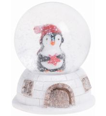 Χριστουγεννιάτικη Χιονόμπαλα Λευκή με Πιγκουίνο και LED (8cm)