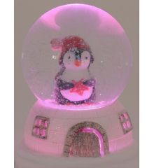 Χριστουγεννιάτικη Χιονόμπαλα Λευκή με Πιγκουίνο και LED (6.5cm)