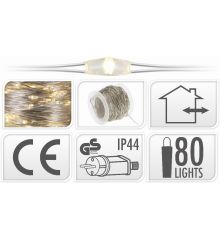 80 Λευκά Θερμά Φωτάκια LED Copper Εξωτερικού Χώρου (8m)