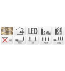 80 Λευκά Θερμά Φωτάκια LED Copper Μπαταρίας (4m)