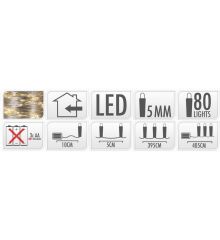 80 Λευκά Θερμά Φωτάκια LED Copper Μπαταρίας (4m)